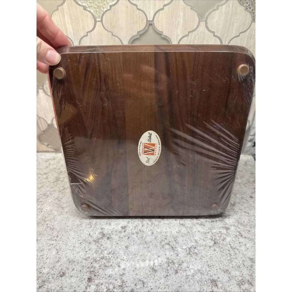Mid-Century Vermillion Hors D'oeuvres Cracker and Dip Walnut Serving Tray W/Bowl